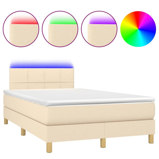 vidaXL Κρεβάτι Boxspring με Στρώμα & LED Κρεμ 120x200 εκ. Υφασμάτινο