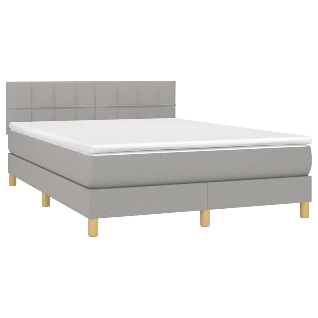 vidaXL Κρεβάτι Boxspring με Στρώμα & LED Αν.Γκρι 140x190εκ. Υφασμάτινο