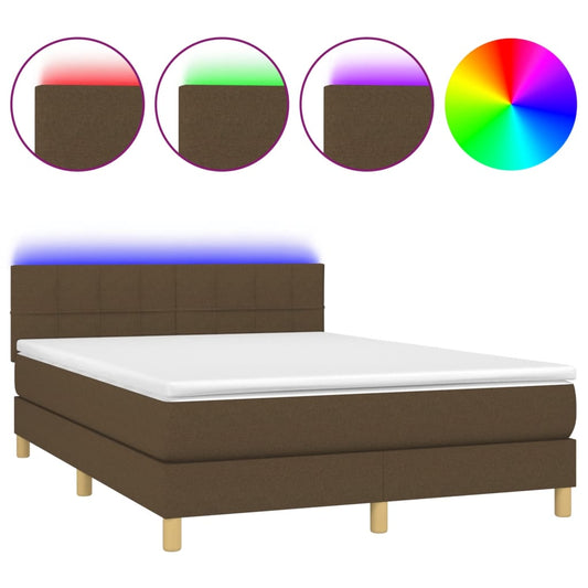 vidaXL Κρεβάτι Boxspring με Στρώμα & LED Σκ.Καφέ 140x200 εκ Υφασμάτινο