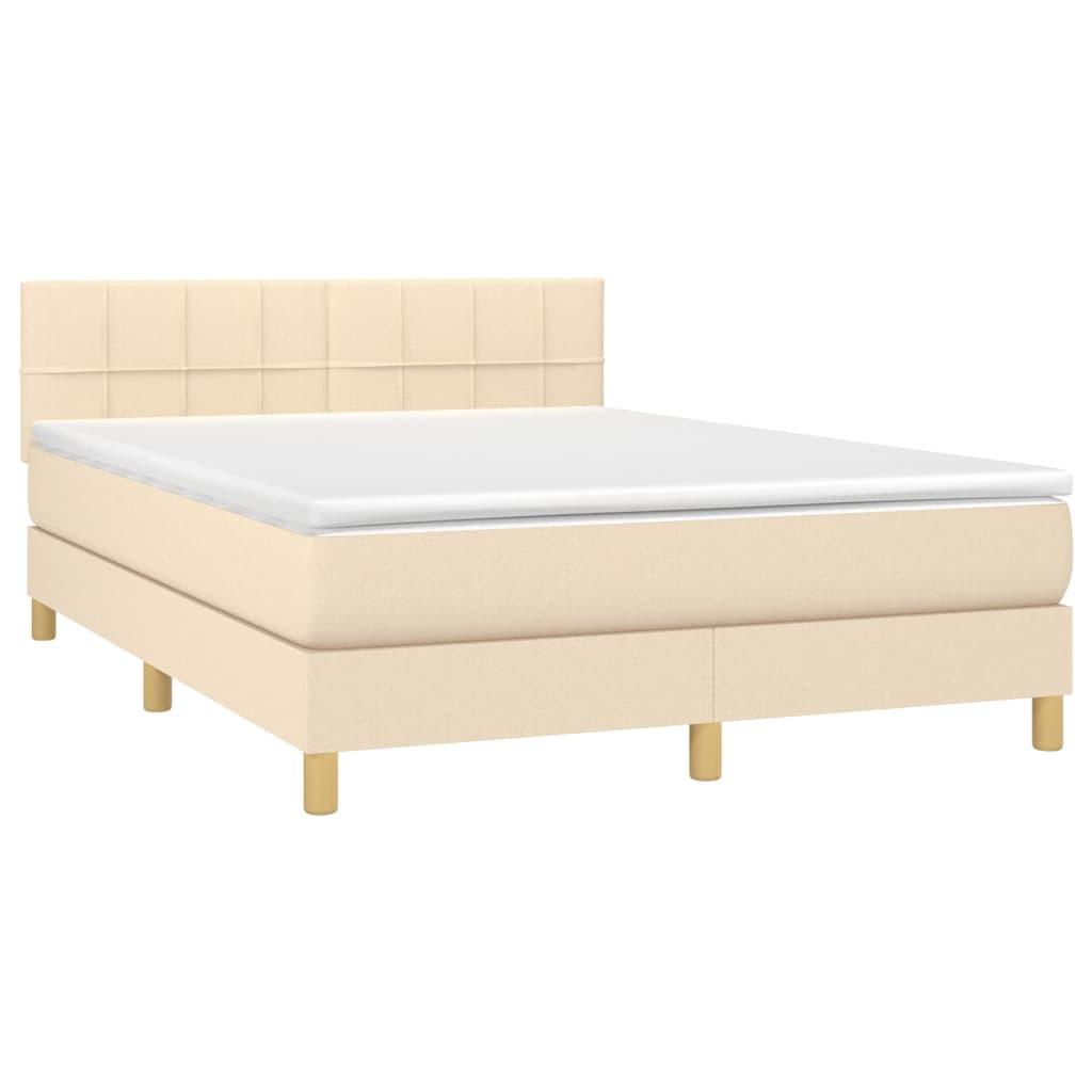 vidaXL Κρεβάτι Boxspring με Στρώμα & LED Κρεμ 140x200 εκ. Υφασμάτινο
