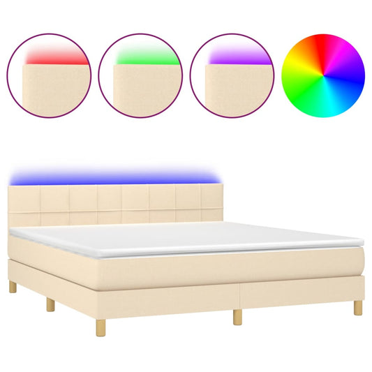 vidaXL Κρεβάτι Boxspring με Στρώμα & LED Κρεμ 160x200 εκ. Υφασμάτινο