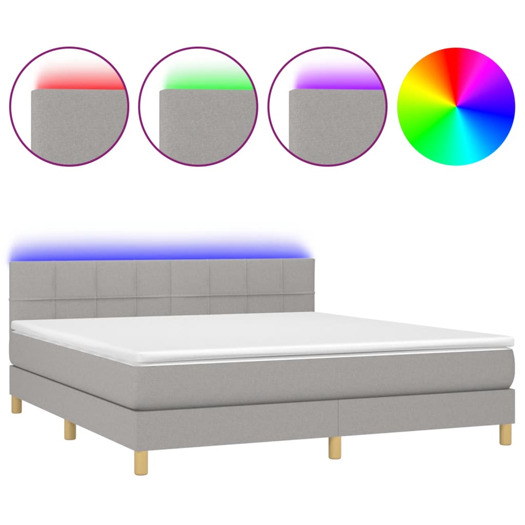 vidaXL Κρεβάτι Boxspring με Στρώμα & LED Αν.Γκρι 180x200 εκ Υφασμάτινο