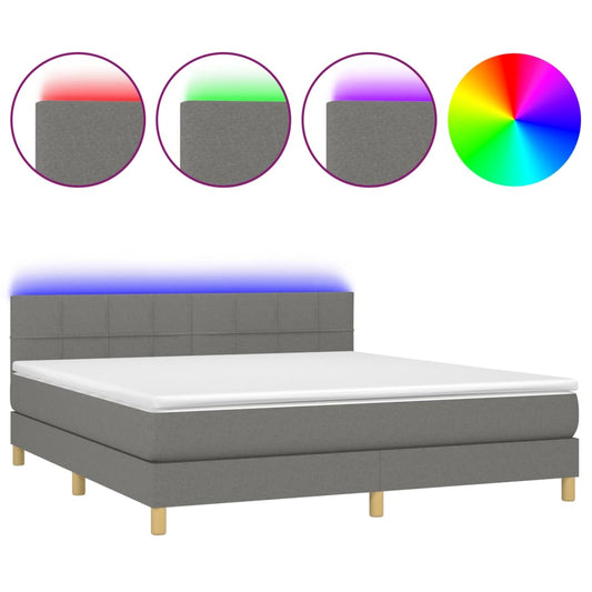 vidaXL Κρεβάτι Boxspring με Στρώμα & LED Σκ.Γκρι 180x200 εκ Υφασμάτινο