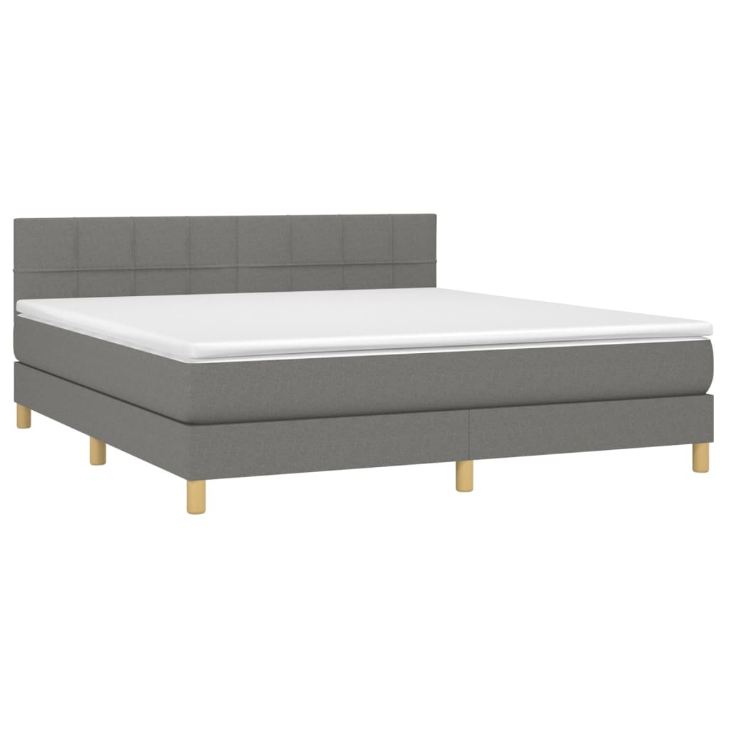 vidaXL Κρεβάτι Boxspring με Στρώμα & LED Σκ.Γκρι 180x200 εκ Υφασμάτινο
