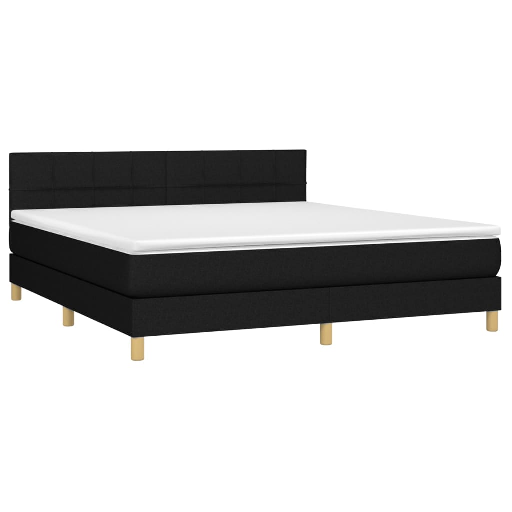 vidaXL Κρεβάτι Boxspring με Στρώμα & LED Μαύρο 180x200 εκ. Υφασμάτινο