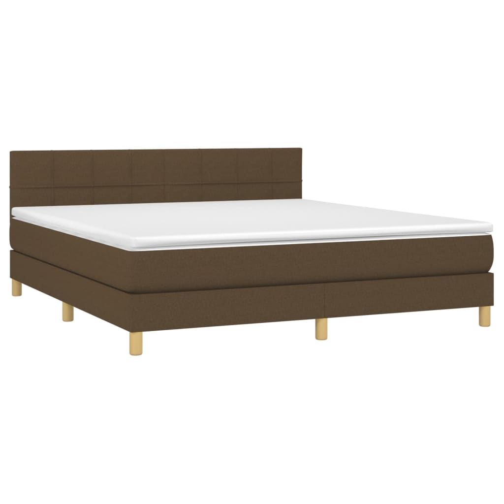 vidaXL Κρεβάτι Boxspring με Στρώμα & LED Σκ.Καφέ 180x200εκ. Υφασμάτινο