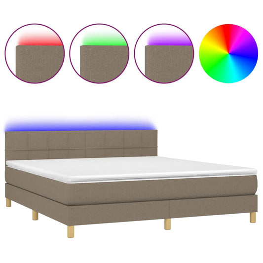 vidaXL Κρεβάτι Boxspring με Στρώμα & LED Taupe 180x200 εκ. Υφασμάτινο