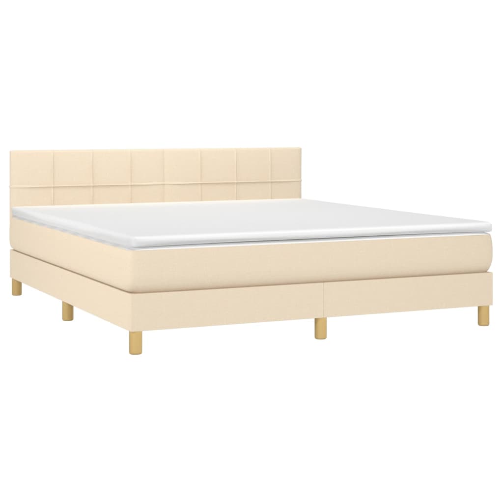 vidaXL Κρεβάτι Boxspring με Στρώμα & LED Κρεμ 180x200 εκ. Υφασμάτινο