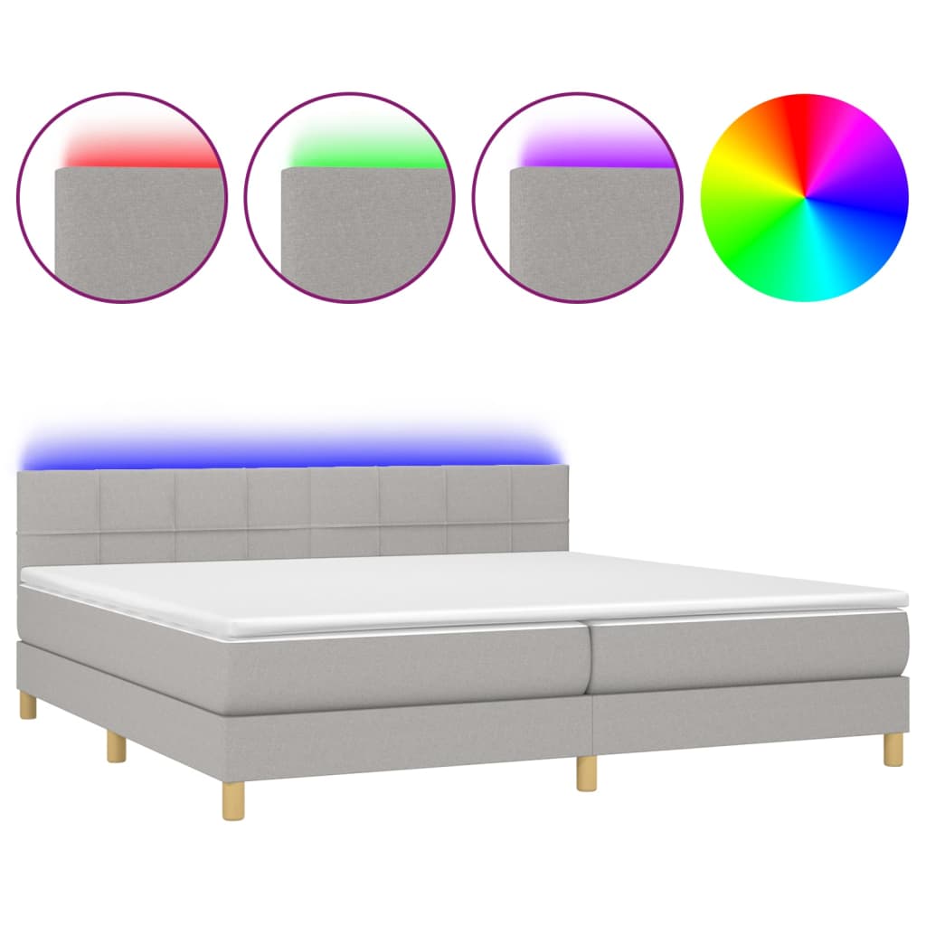 vidaXL Κρεβάτι Boxspring με Στρώμα & LED Αν.Γκρι 200x200εκ. Υφασμάτινο