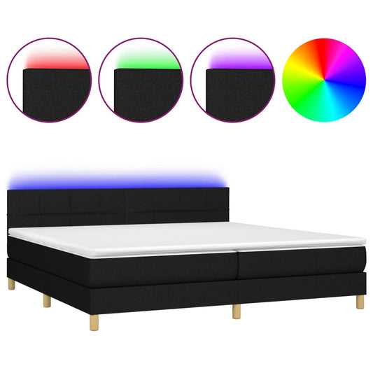 vidaXL Κρεβάτι Boxspring με Στρώμα & LED Μαύρο 200x200 εκ. Υφασμάτινο