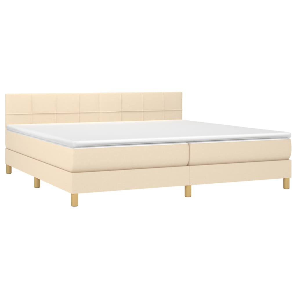 vidaXL Κρεβάτι Boxspring με Στρώμα & LED Κρεμ 200x200 εκ. Υφασμάτινο