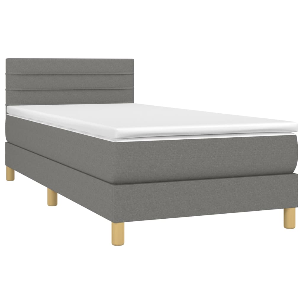 vidaXL Κρεβάτι Boxspring με Στρώμα & LED Σκ.Γκρι 90x190 εκ. Υφασμάτινο