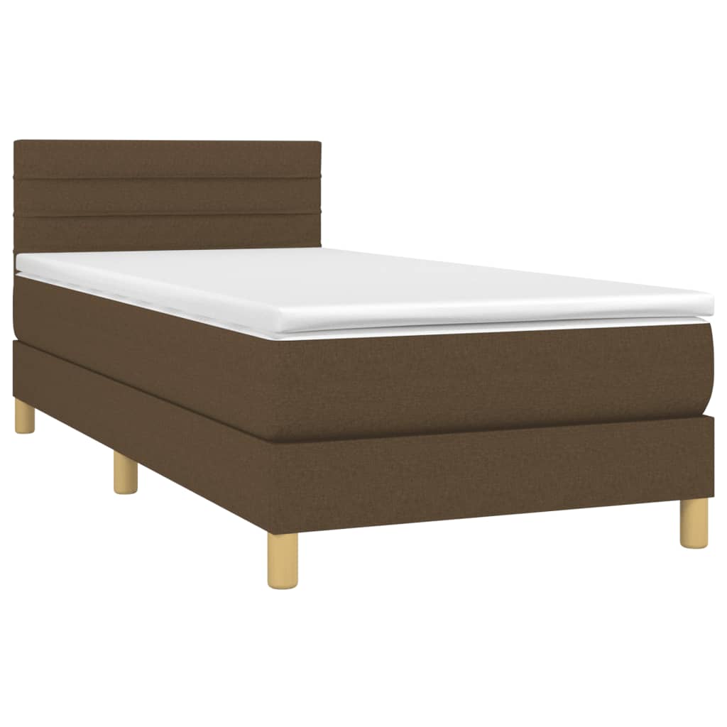 vidaXL Κρεβάτι Boxspring με Στρώμα & LED Σκ.Καφέ 90x190 εκ. Υφασμάτινο