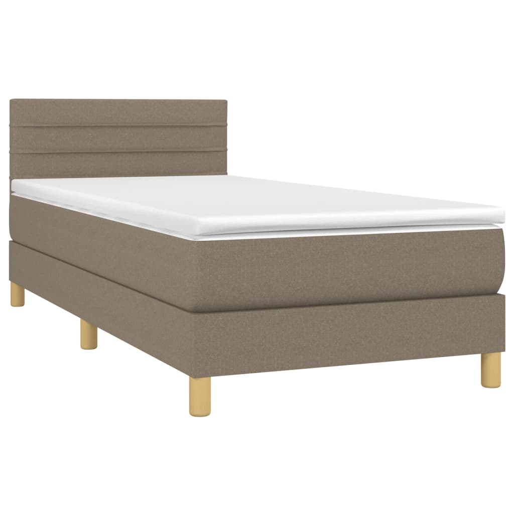 vidaXL Κρεβάτι Boxspring με Στρώμα & LED Taupe 90x190 εκ. Υφασμάτινο