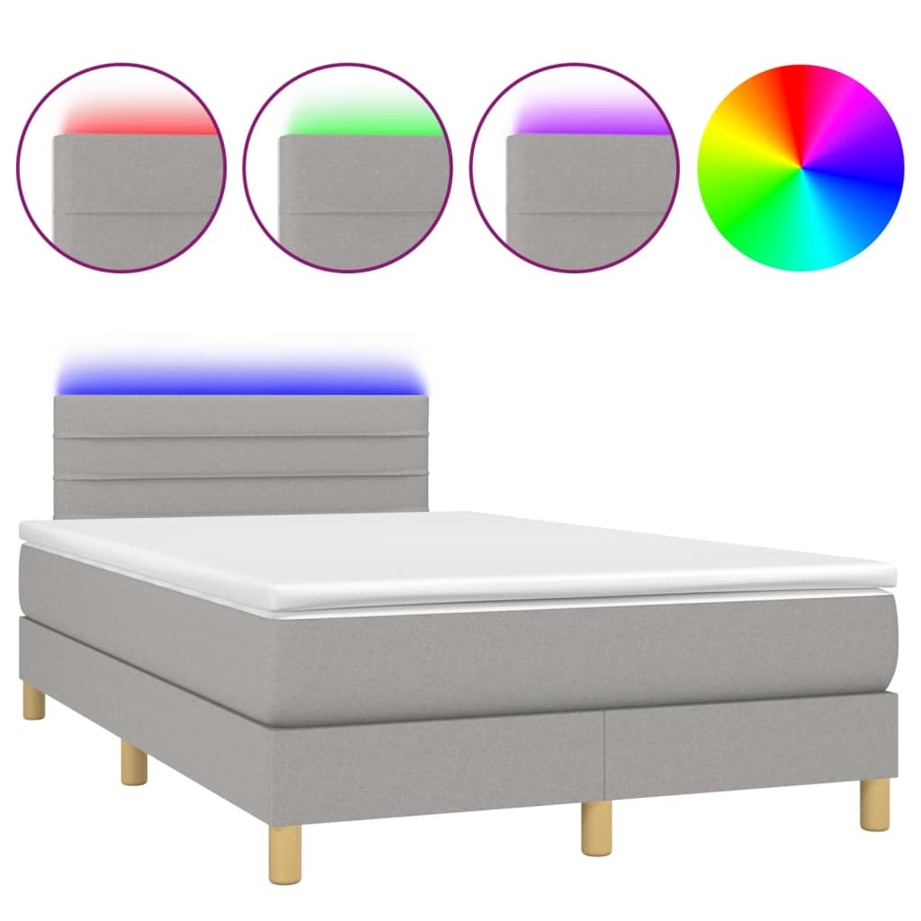 vidaXL Κρεβάτι Boxspring με Στρώμα & LED Αν.Γκρι 120x200 εκ Υφασμάτινο