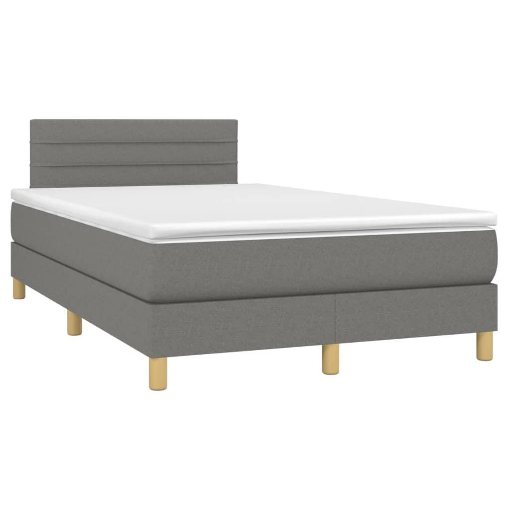 vidaXL Κρεβάτι Boxspring με Στρώμα & LED Σκ.Γκρι 120x200 εκ Υφασμάτινο