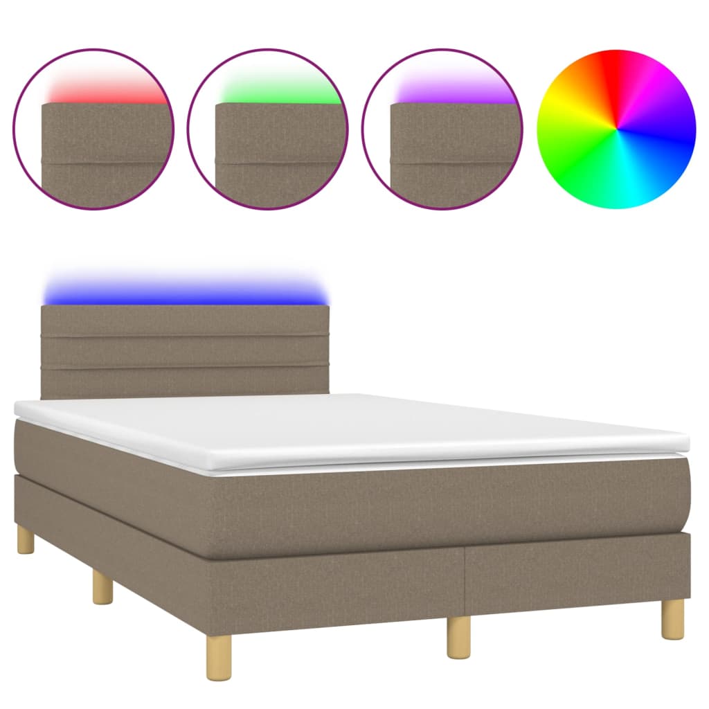 vidaXL Κρεβάτι Boxspring με Στρώμα & LED Taupe 120x200 εκ. Υφασμάτινο