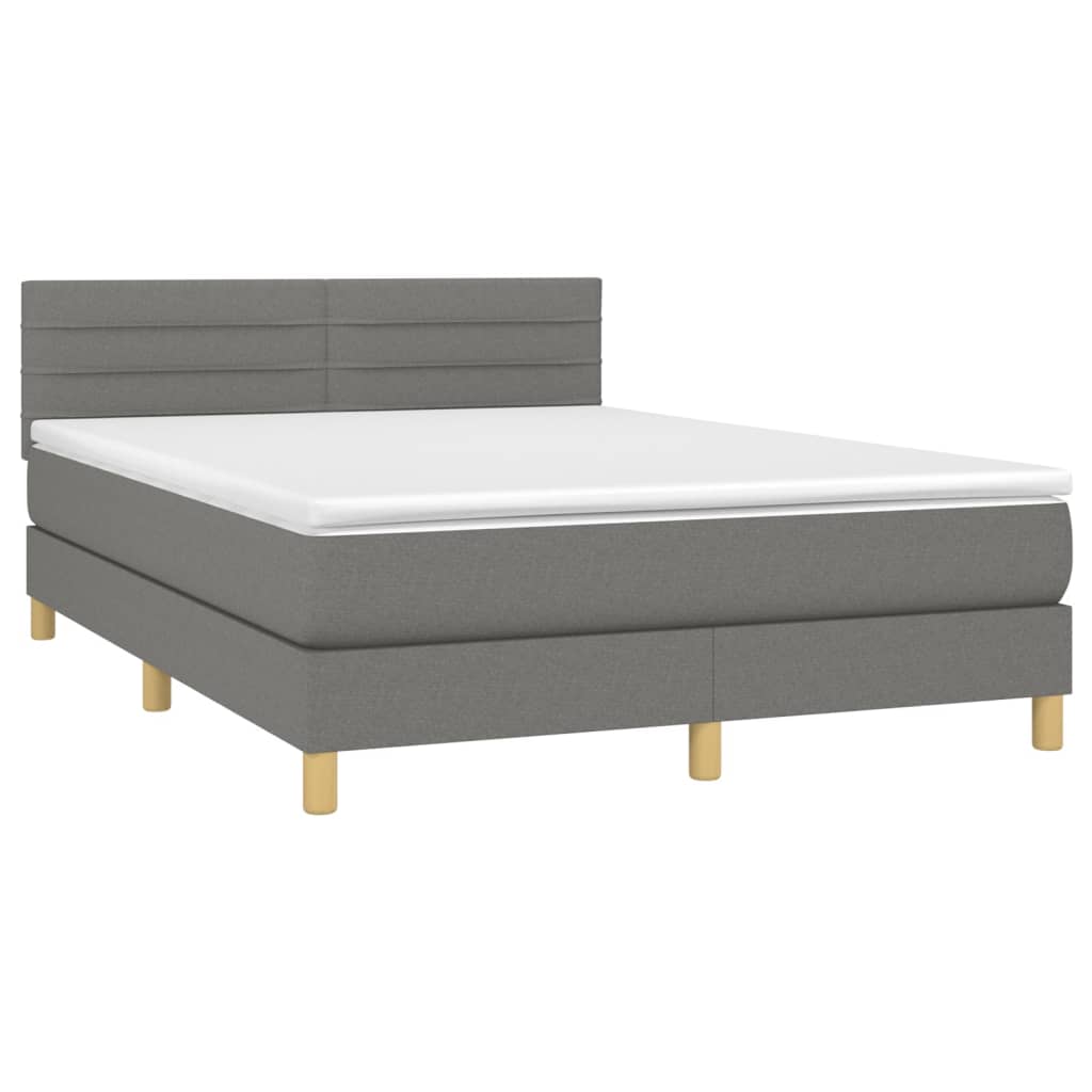 vidaXL Κρεβάτι Boxspring με Στρώμα & LED Σκ.Γκρι 140x190 εκ Υφασμάτινο