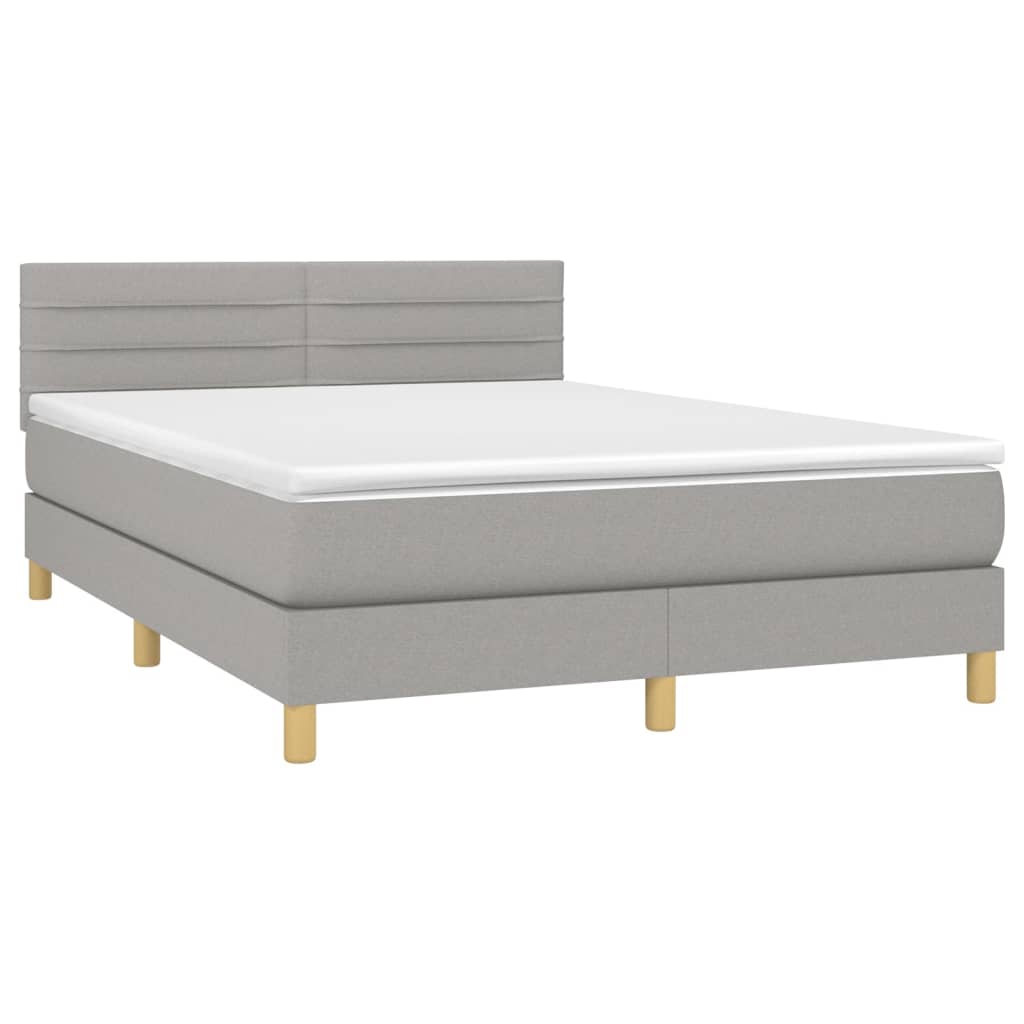 vidaXL Κρεβάτι Boxspring με Στρώμα & LED Αν.Γκρι 140x200 εκ Υφασμάτινο