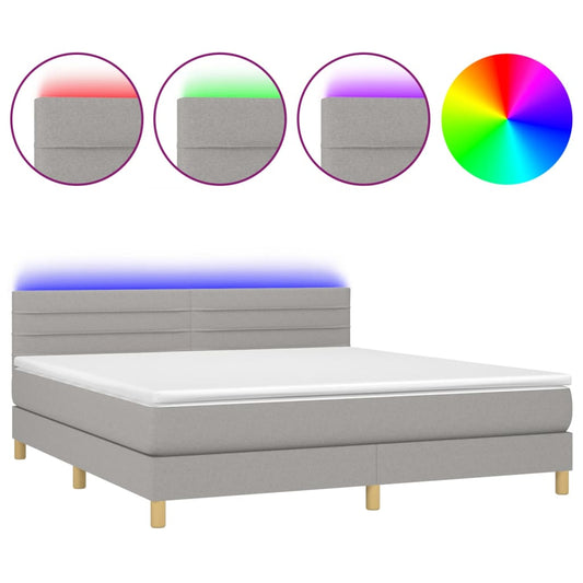 vidaXL Κρεβάτι Boxspring με Στρώμα & LED Αν.Γκρι 160x200 εκ Υφασμάτινο