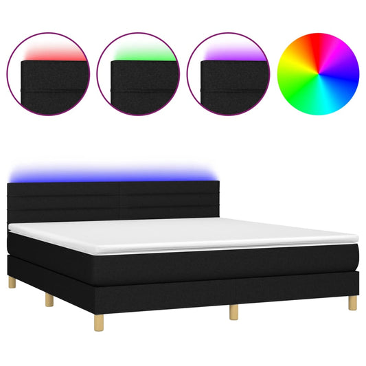 vidaXL Κρεβάτι Boxspring με Στρώμα & LED Μαύρο 160x200 εκ. Υφασμάτινο