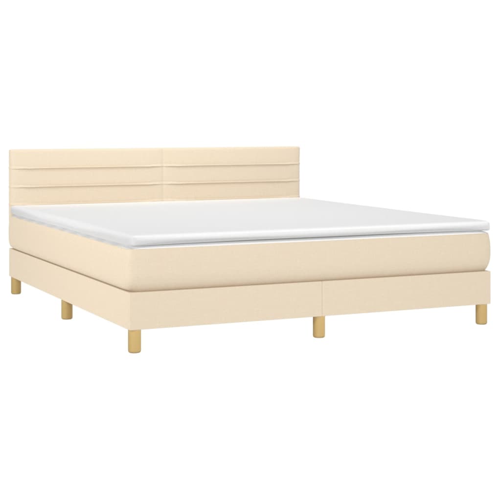 vidaXL Κρεβάτι Boxspring με Στρώμα & LED Κρεμ 160x200 εκ. Υφασμάτινο