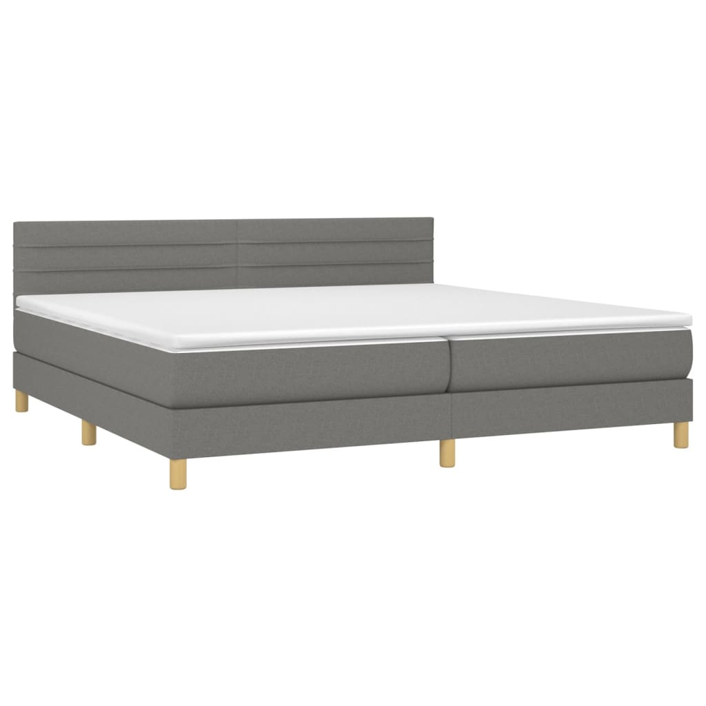 vidaXL Κρεβάτι Boxspring με Στρώμα & LED Σκ.Γκρι 200x200εκ. Υφασμάτινο