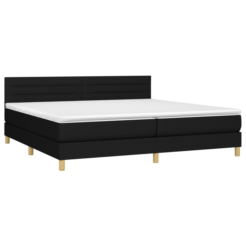 vidaXL Κρεβάτι Boxspring με Στρώμα & LED Μαύρο 200x200 εκ. Υφασμάτινο