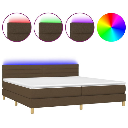 vidaXL Κρεβάτι Boxspring με Στρώμα & LED Σκ.Καφέ 200x200 εκ Υφασμάτινο