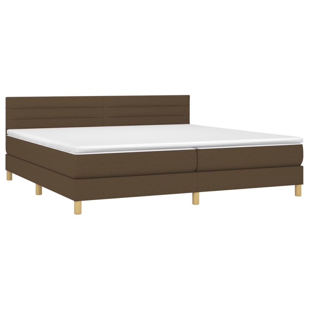 vidaXL Κρεβάτι Boxspring με Στρώμα & LED Σκ.Καφέ 200x200 εκ Υφασμάτινο