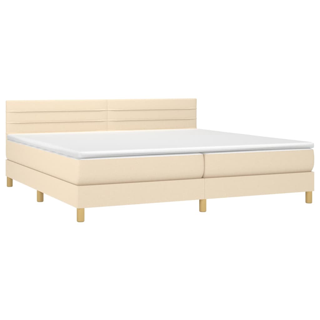 vidaXL Κρεβάτι Boxspring με Στρώμα & LED Κρεμ 200x200 εκ. Υφασμάτινο