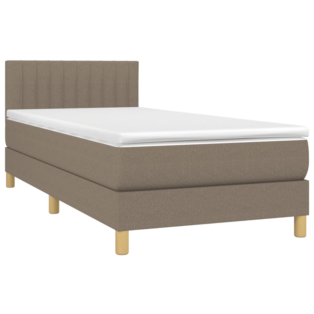 vidaXL Κρεβάτι Boxspring με Στρώμα & LED Taupe 90x190 εκ. Υφασμάτινο