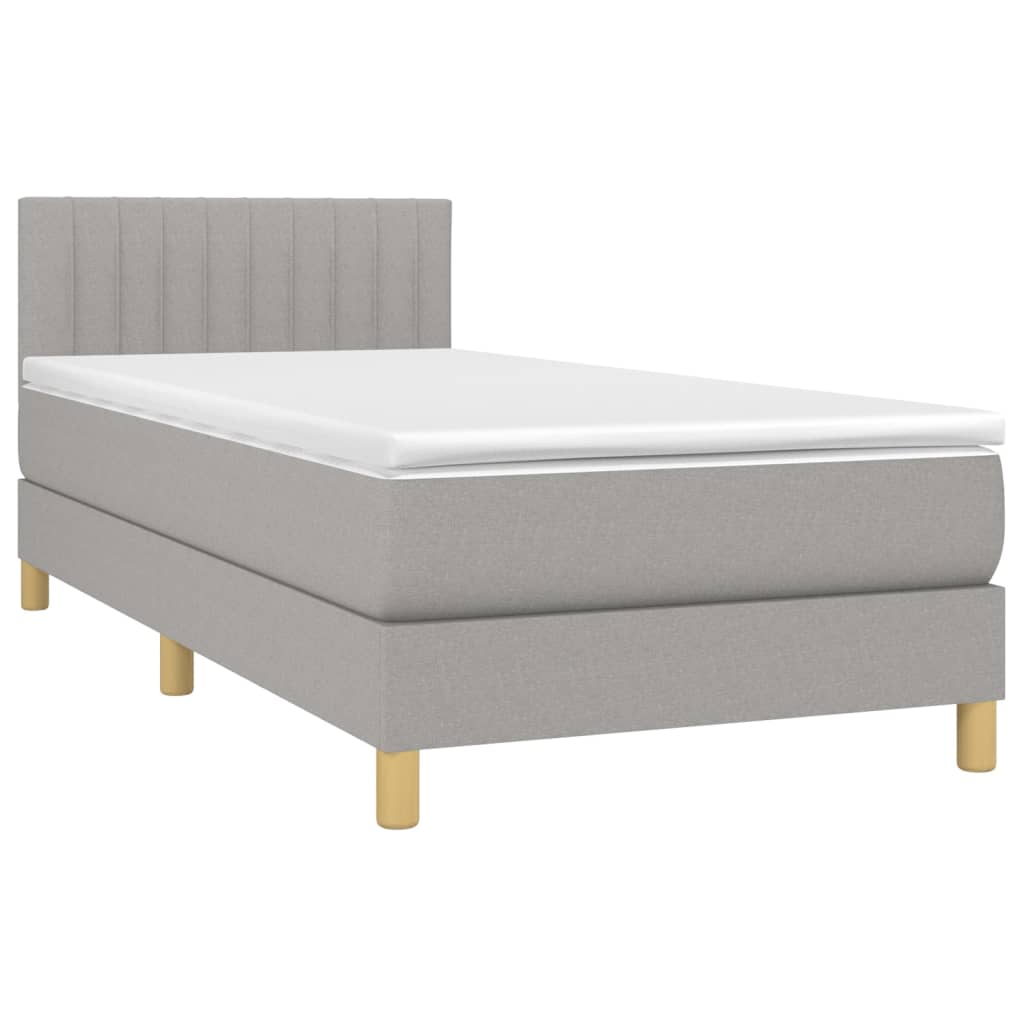 vidaXL Κρεβάτι Boxspring με Στρώμα & LED Αν.Γκρι 90x200 εκ. Υφασμάτινο