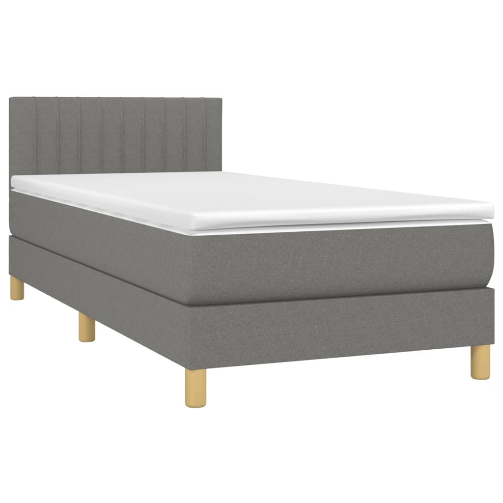 vidaXL Κρεβάτι Boxspring με Στρώμα & LED Σκ.Γκρι 90x200 εκ. Υφασμάτινο