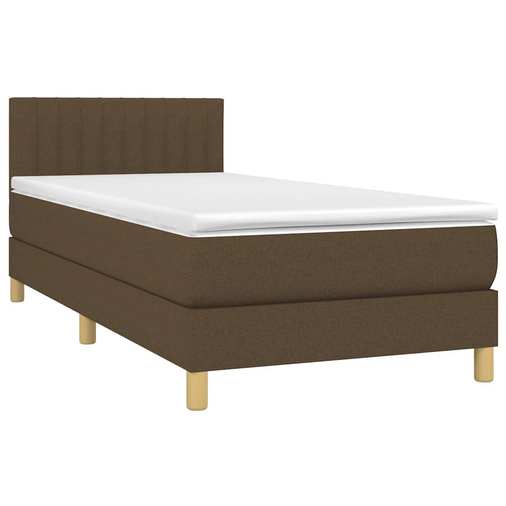 vidaXL Κρεβάτι Boxspring με Στρώμα & LED Σκ.Καφέ 90x200 εκ. Υφασμάτινο