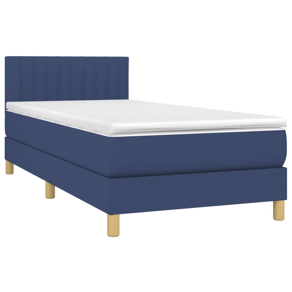 vidaXL Κρεβάτι Boxspring με Στρώμα & LED Μπλε 100x200 εκ. Υφασμάτινο