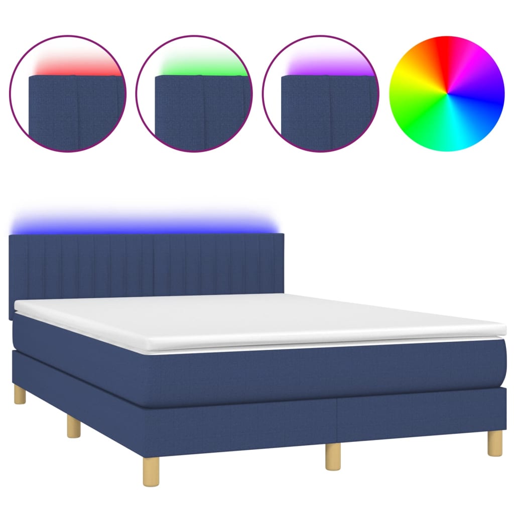 vidaXL Κρεβάτι Boxspring με Στρώμα & LED Μπλε 140x190 εκ. Υφασμάτινο