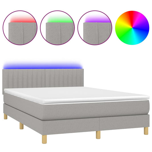 vidaXL Κρεβάτι Boxspring με Στρώμα & LED Αν.Γκρι 140x200 εκ Υφασμάτινο