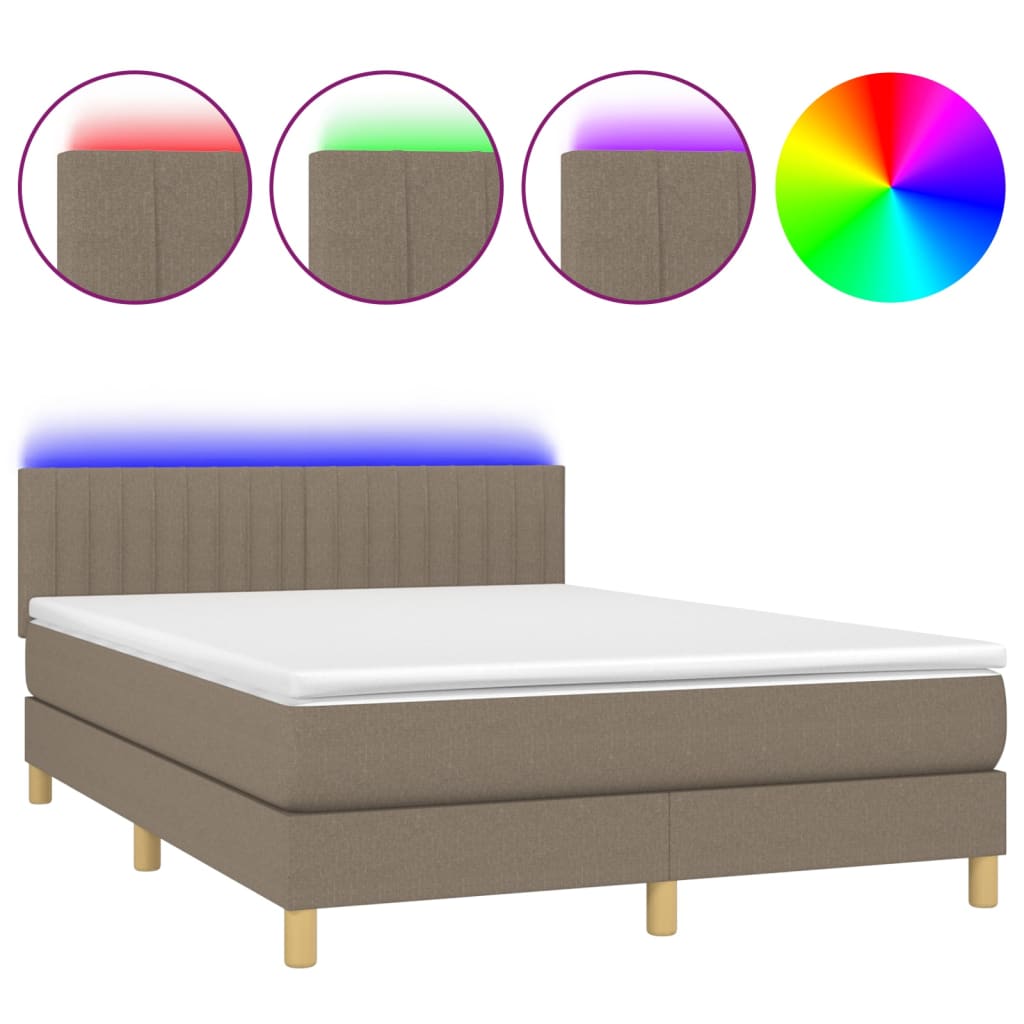 vidaXL Κρεβάτι Boxspring με Στρώμα & LED Taupe 140x200 εκ. Υφασμάτινο