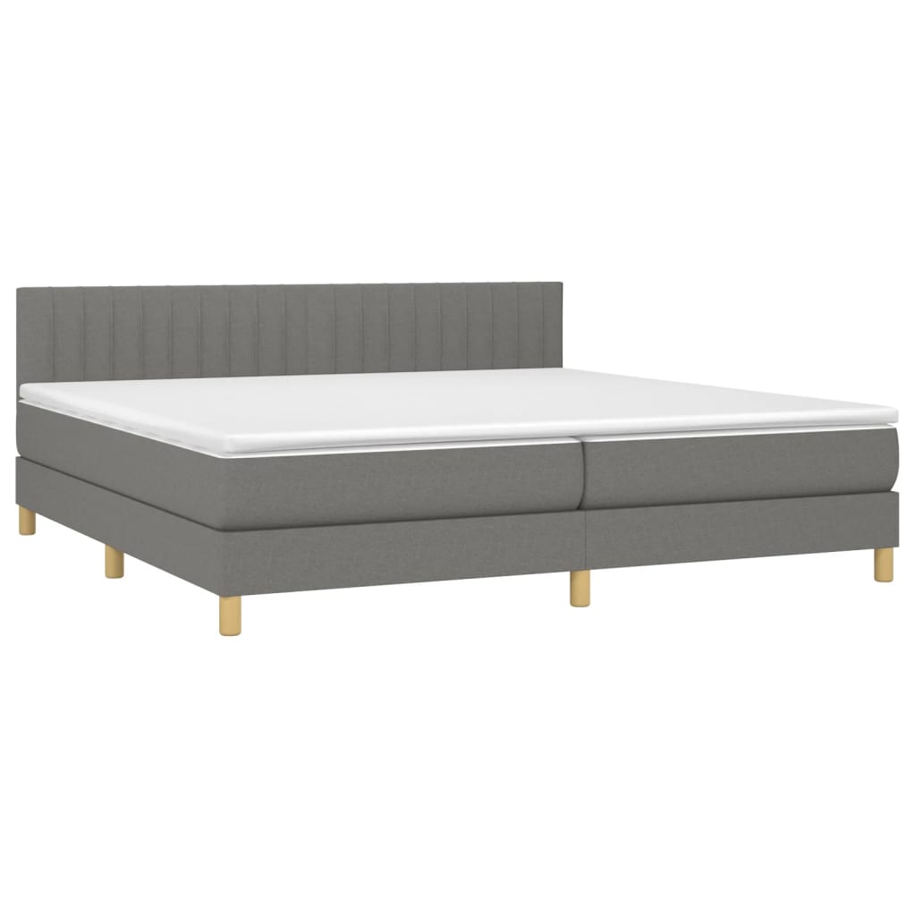 vidaXL Κρεβάτι Boxspring με Στρώμα & LED Σκ.Γκρι 200x200εκ. Υφασμάτινο