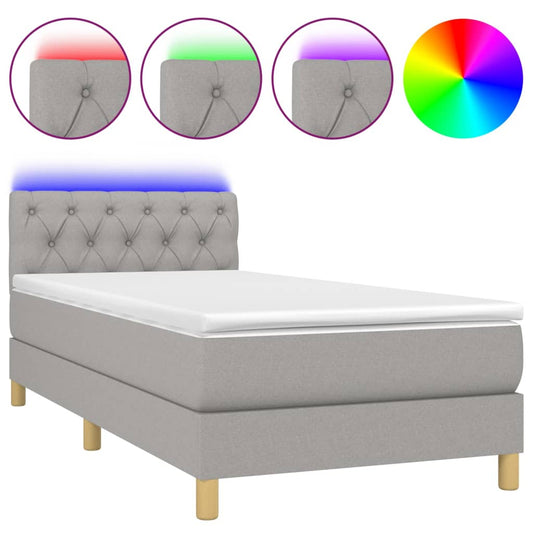 vidaXL Κρεβάτι Boxspring με Στρώμα & LED Αν.Γκρι 80x200 εκ. Υφασμάτινο