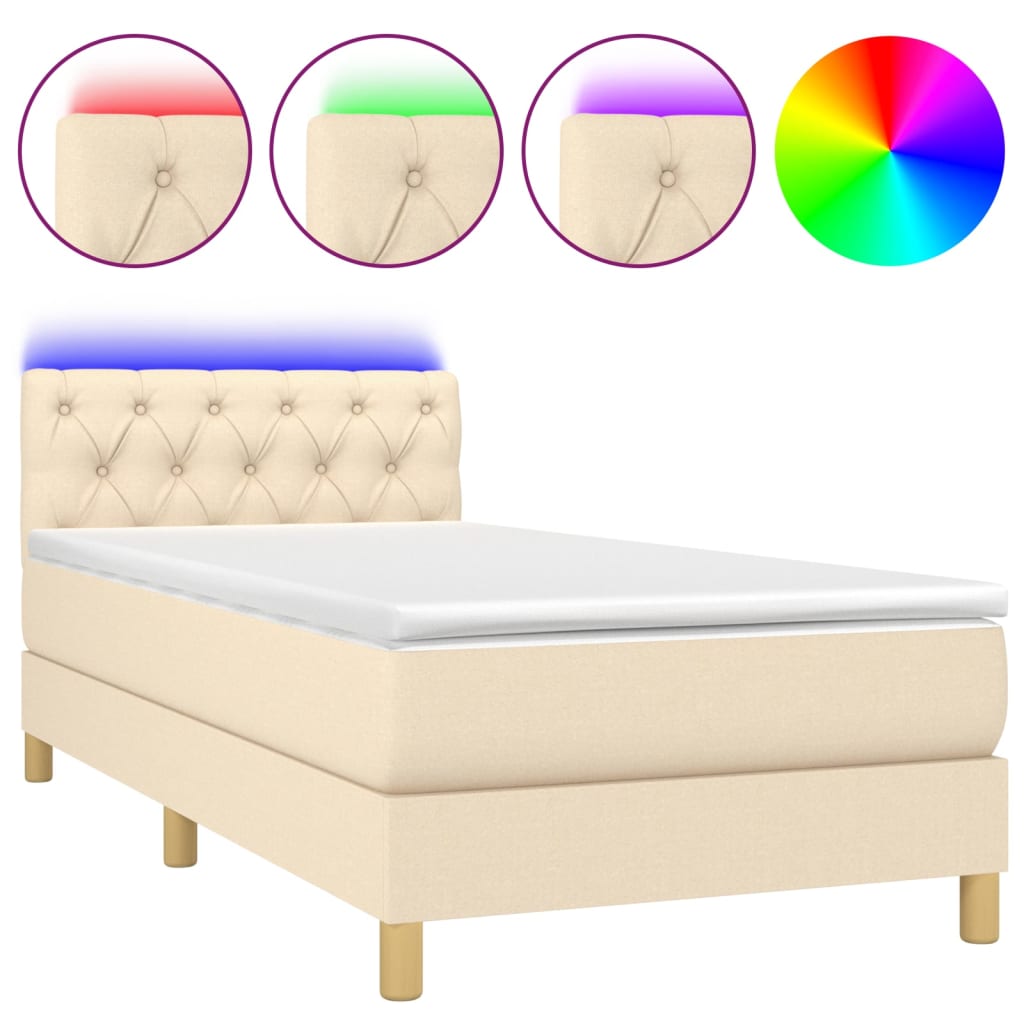 vidaXL Κρεβάτι Boxspring με Στρώμα & LED Κρεμ 80x200 εκ. Υφασμάτινο