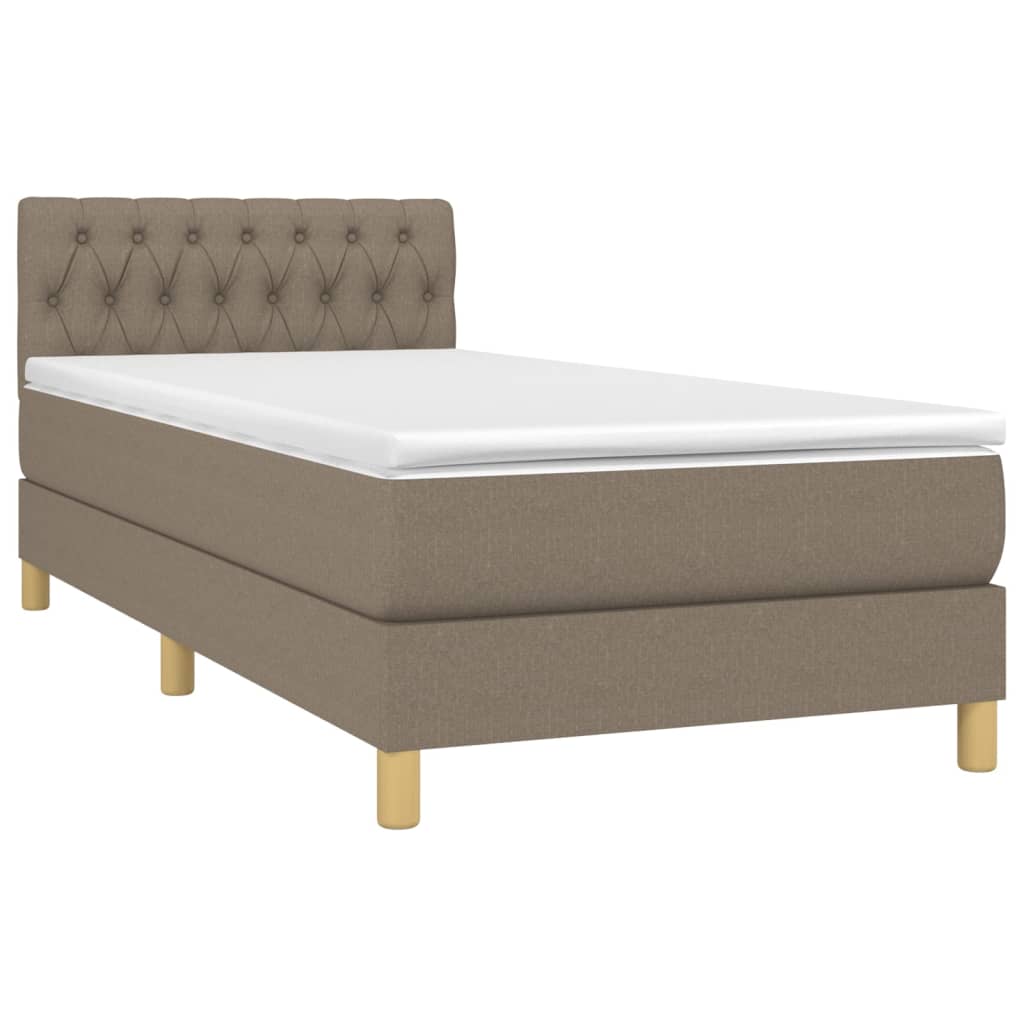 vidaXL Κρεβάτι Boxspring με Στρώμα & LED Taupe 90x190 εκ. Υφασμάτινο