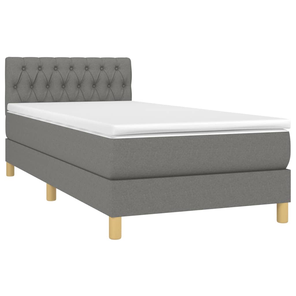 vidaXL Κρεβάτι Boxspring με Στρώμα & LED Σκ.Γκρι 90x200 εκ. Υφασμάτινο