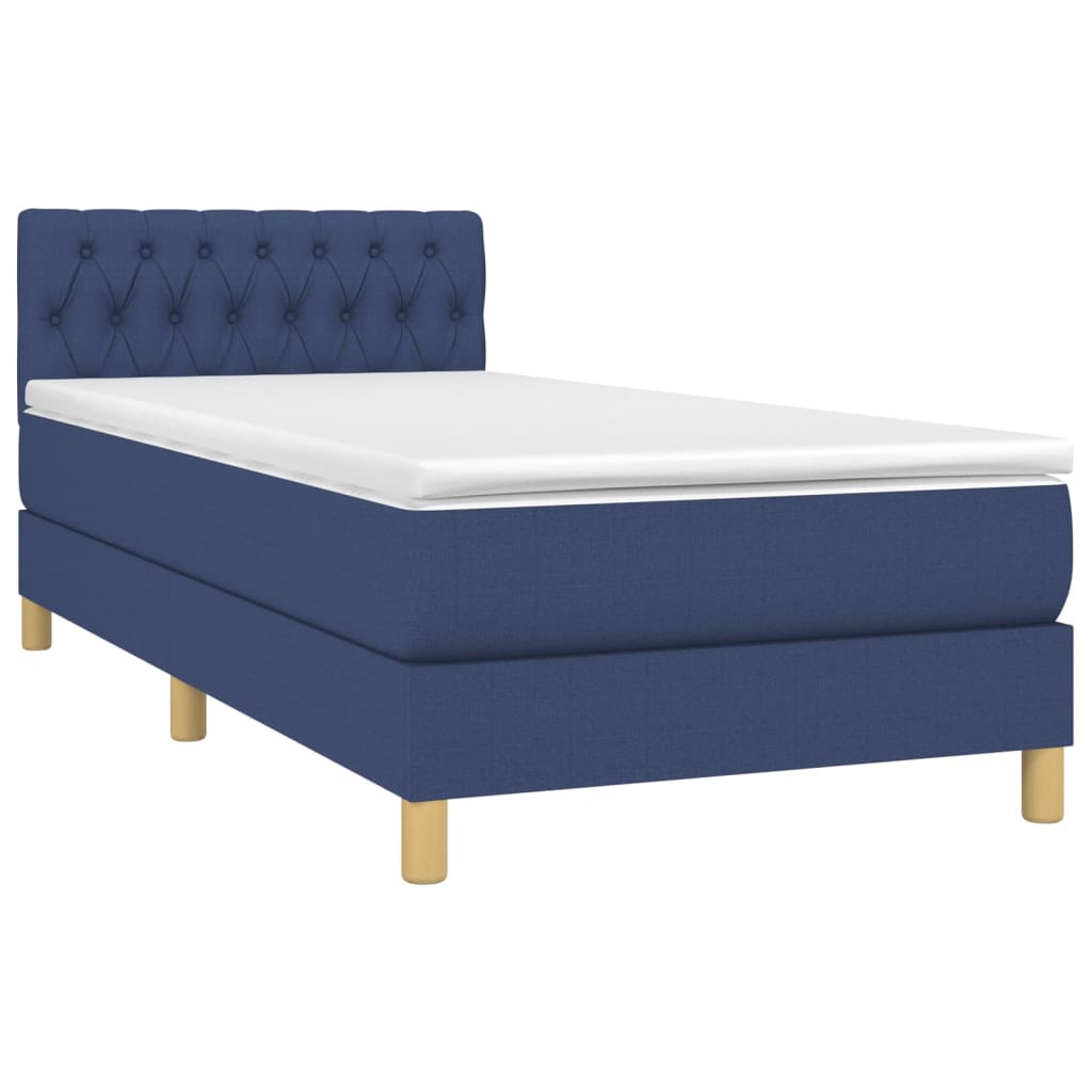 vidaXL Κρεβάτι Boxspring με Στρώμα & LED Μπλε 100x200 εκ. Υφασμάτινο