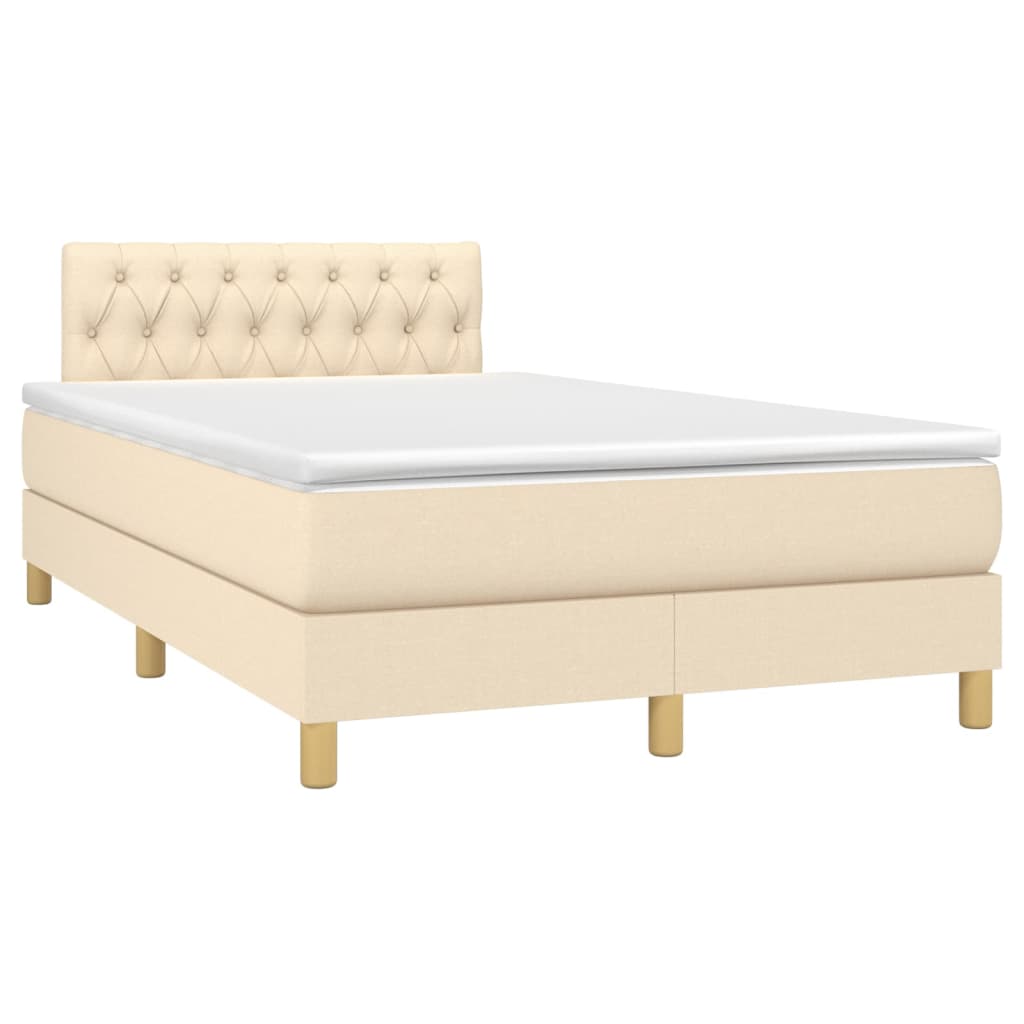 vidaXL Κρεβάτι Boxspring με Στρώμα & LED Κρεμ 120x200 εκ. Υφασμάτινο