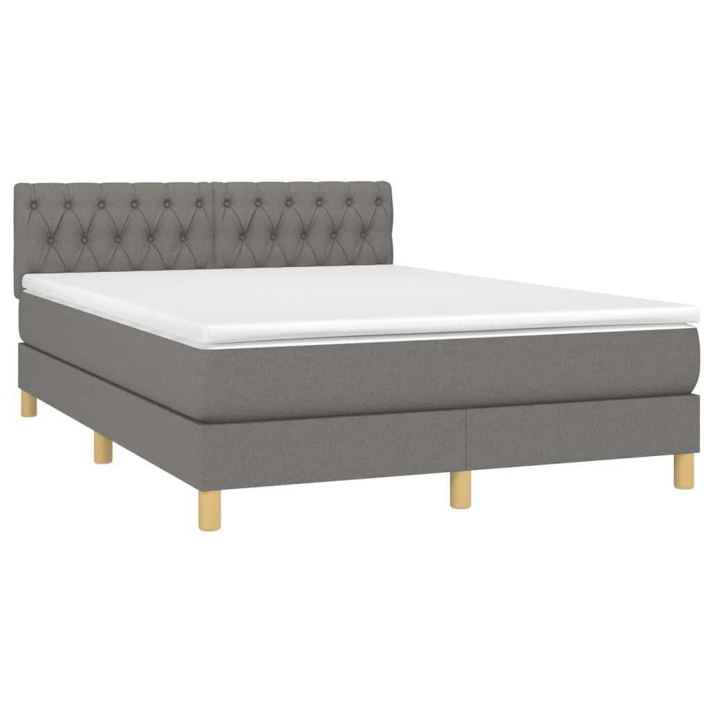vidaXL Κρεβάτι Boxspring με Στρώμα & LED Σκ.Γκρι 140x200 εκ Υφασμάτινο