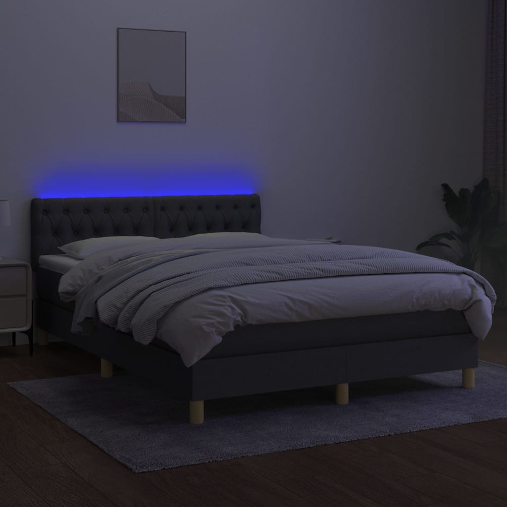 vidaXL Κρεβάτι Boxspring με Στρώμα & LED Σκ.Γκρι 140x200 εκ Υφασμάτινο