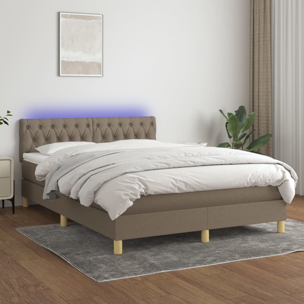 vidaXL Κρεβάτι Boxspring με Στρώμα & LED Taupe 140x200 εκ. Υφασμάτινο