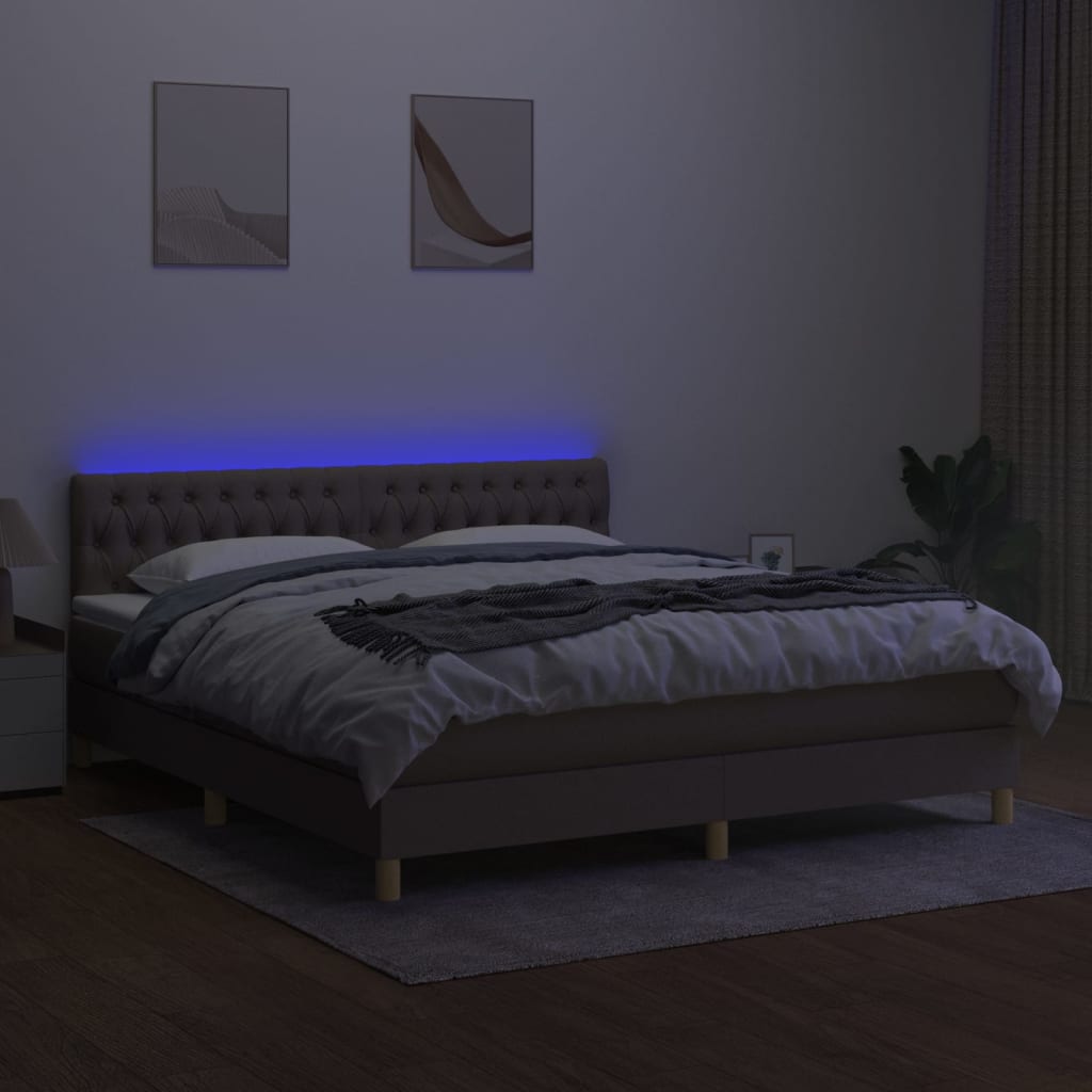 vidaXL Κρεβάτι Boxspring με Στρώμα & LED Taupe 160x200 εκ. Υφασμάτινο